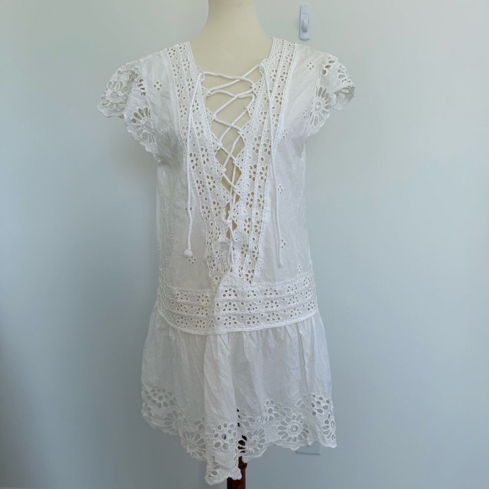 Free People White Lace-Up Blouse